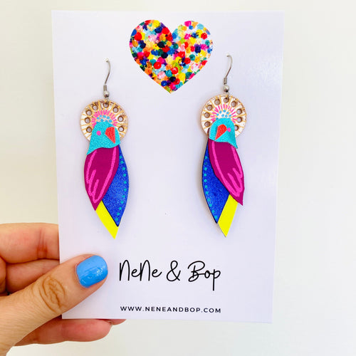 Flock 19 - Hand Painted Leather Earrings