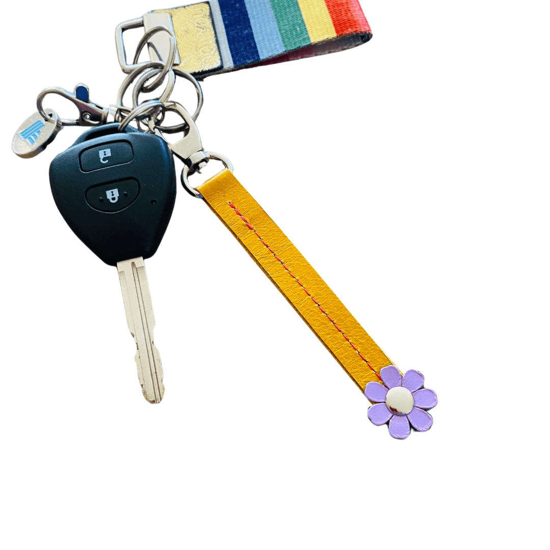 Leather Fidget flower Bag Charm Keyring - Various colours