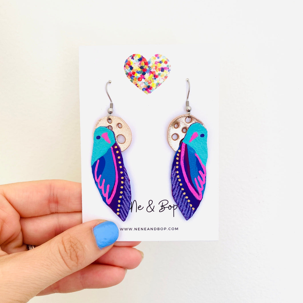 Flock 28 - Hand Painted Leather Earrings