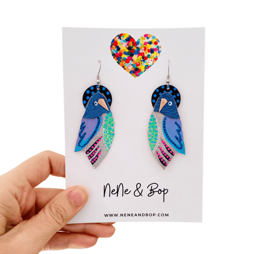 Flock Bluey - Hand Painted Leather Earrings