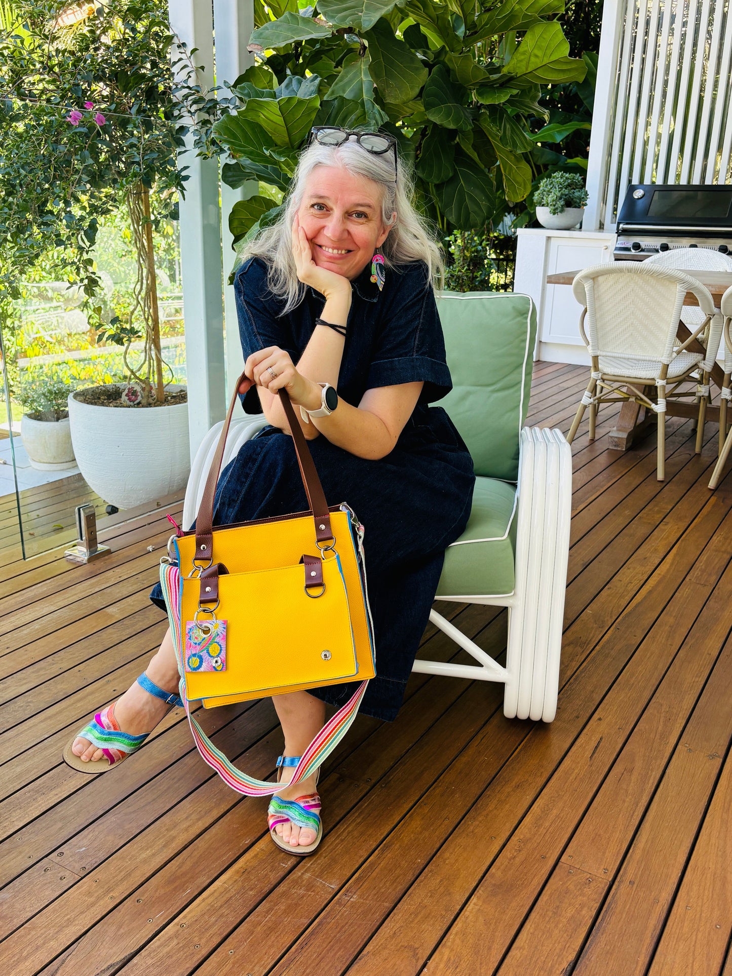 The Everyday Zipper Leather Tote - Yellow/Lilac