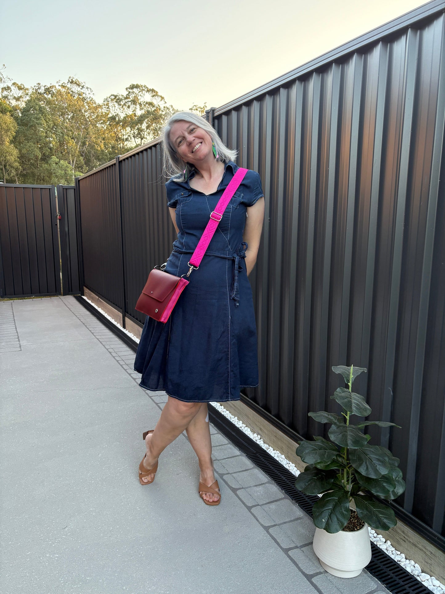 ALLY Leather Crossbody bag - Midi - Wine/Pink