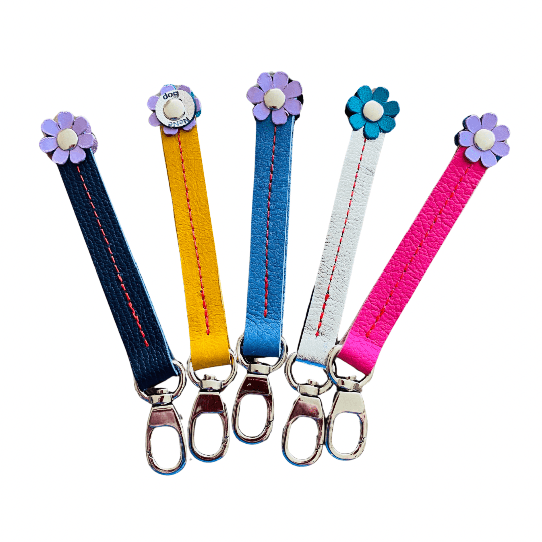 Leather Fidget flower Bag Charm Keyring - Various colours