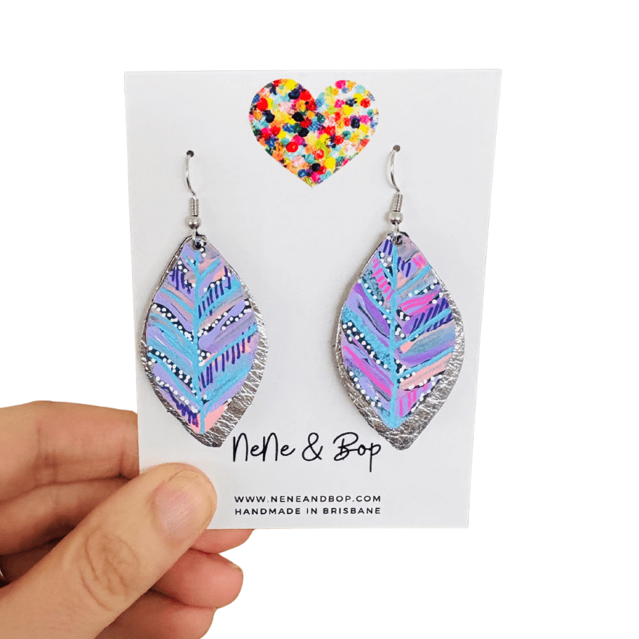 Lilac Leaf Hand Painted Earrings