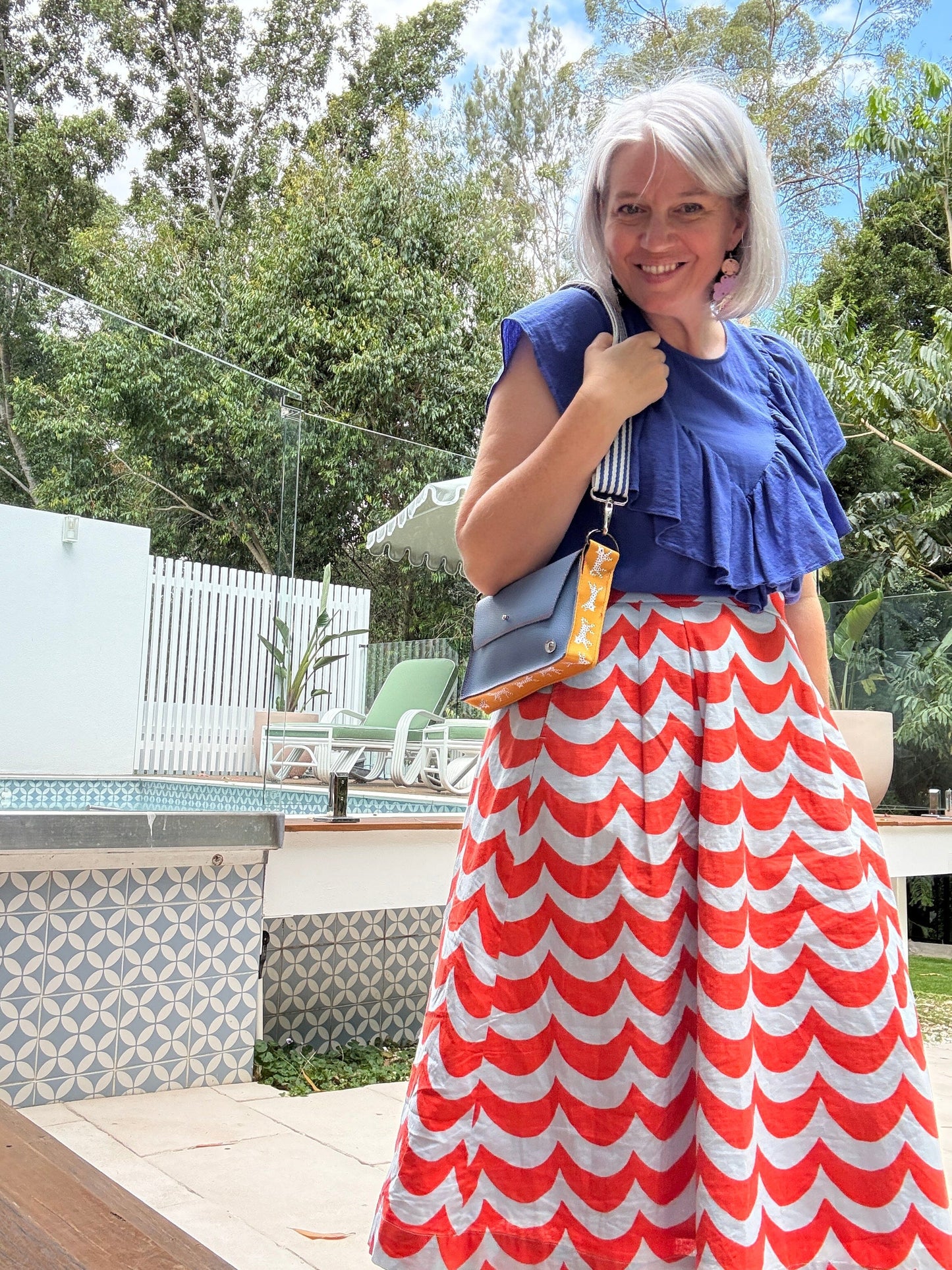 ALLY Mini - 4 in 1 Leather Bag - Pebble Blue/Mustard Cat