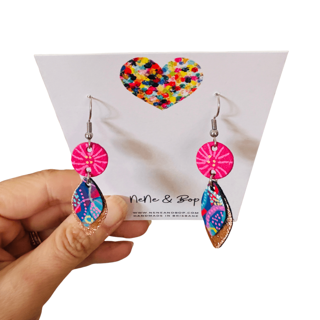 Spring Leaf Hand Painted Mini Drop Earrings - Pink various