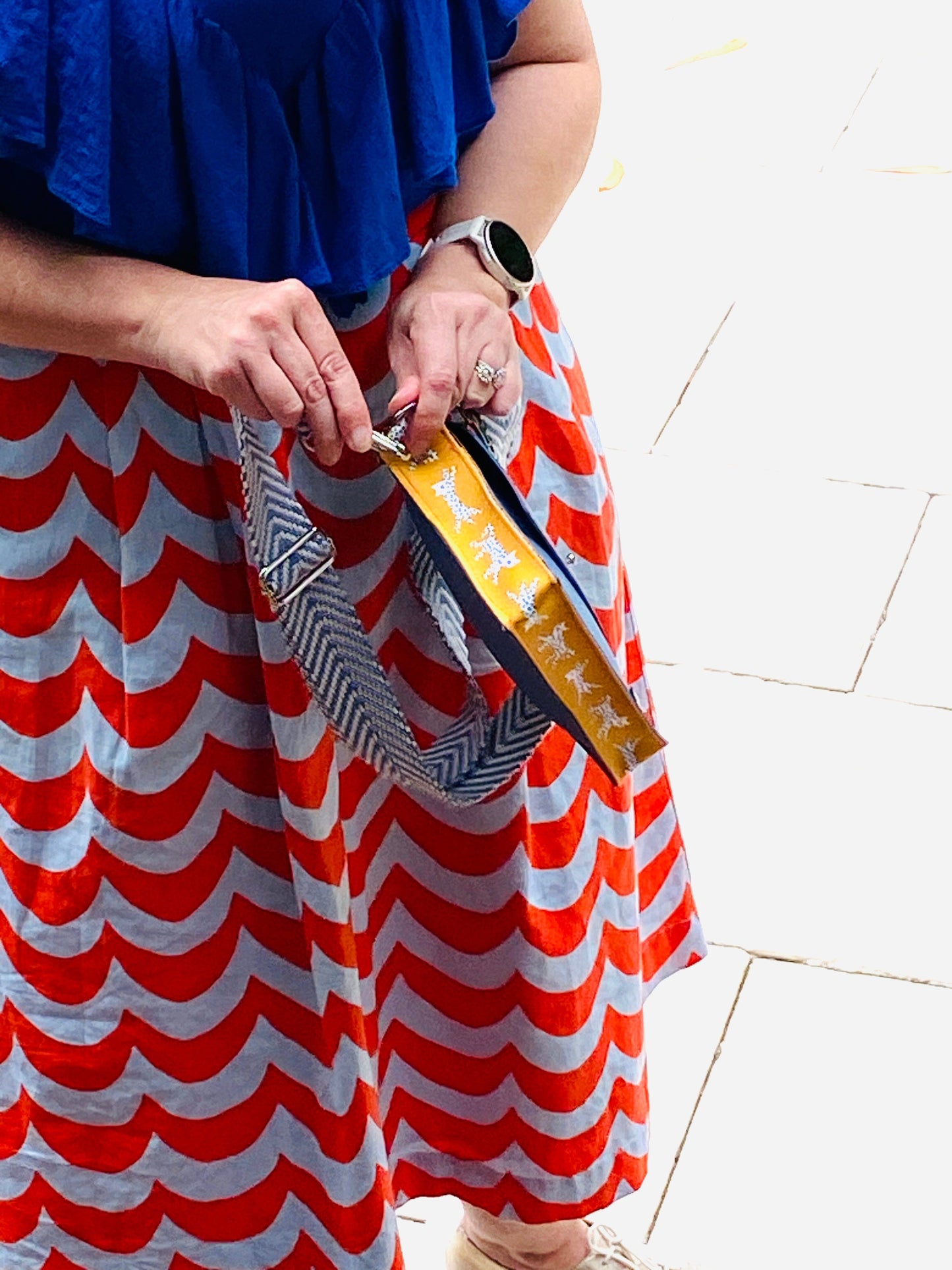 ALLY Mini - 4 in 1 Leather Bag - Pebble Blue/Mustard Cat