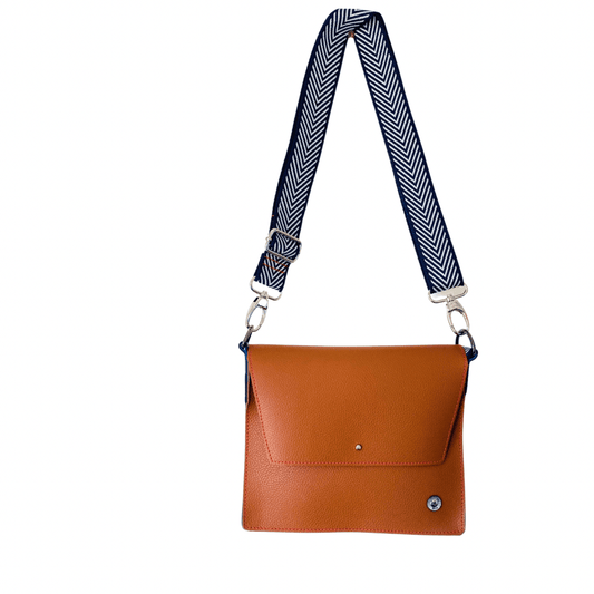 ALLY Leather Crossbody bag - Midi - Camel Navy Chevron
