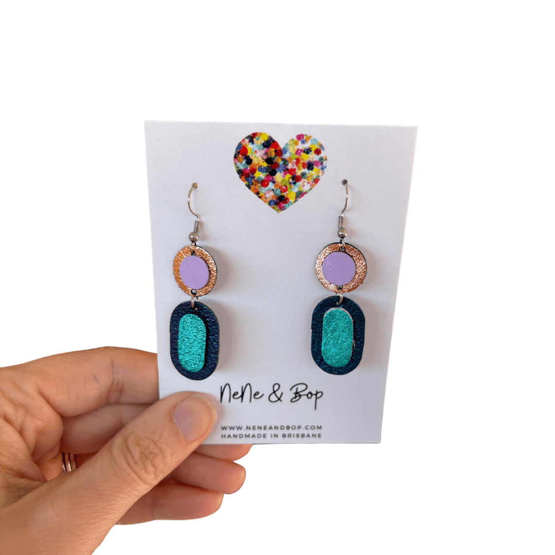 Retro Pebbles - Double Pips - Mini - Leather Earrings