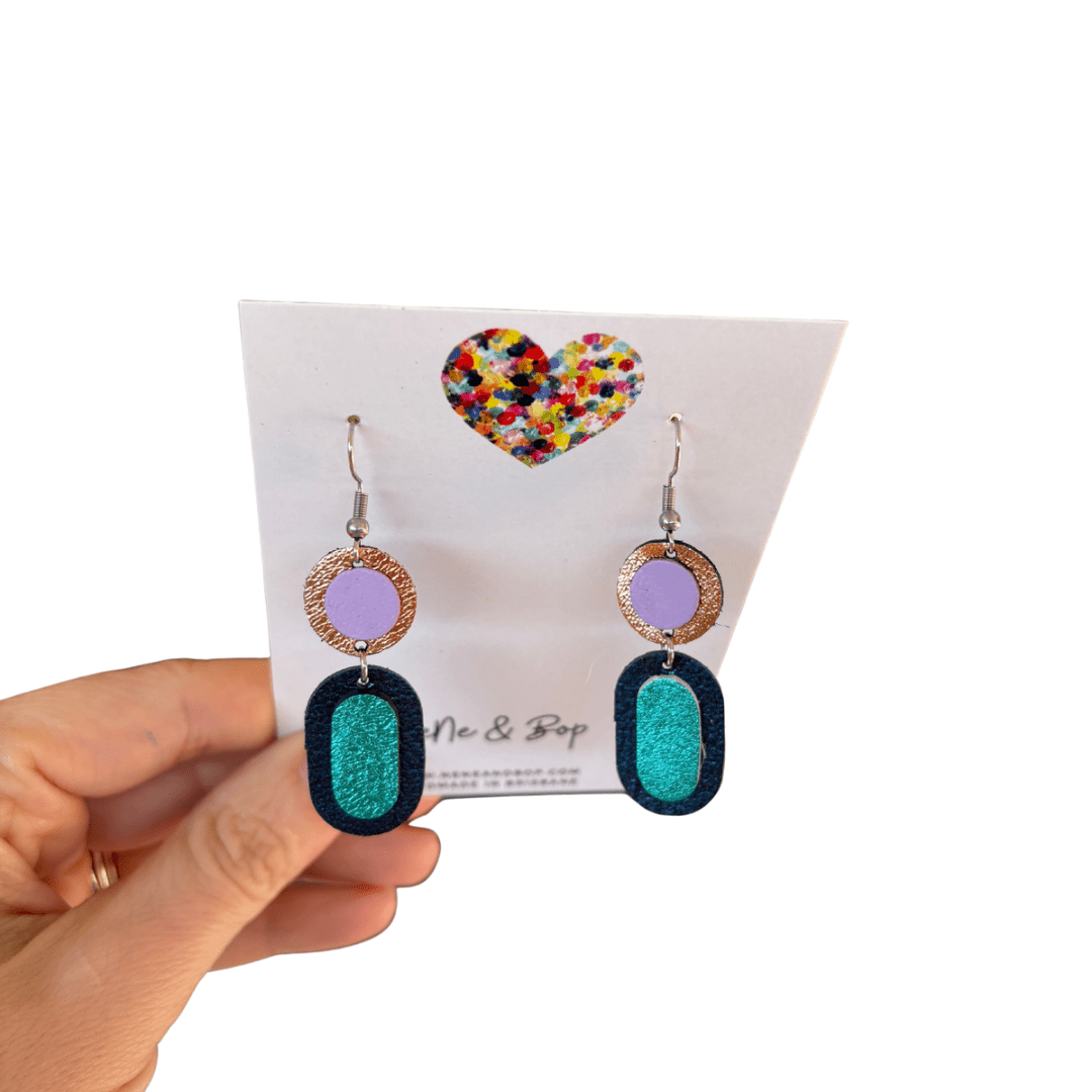 Retro Pebbles - Double Pips - Mini - Leather Earrings
