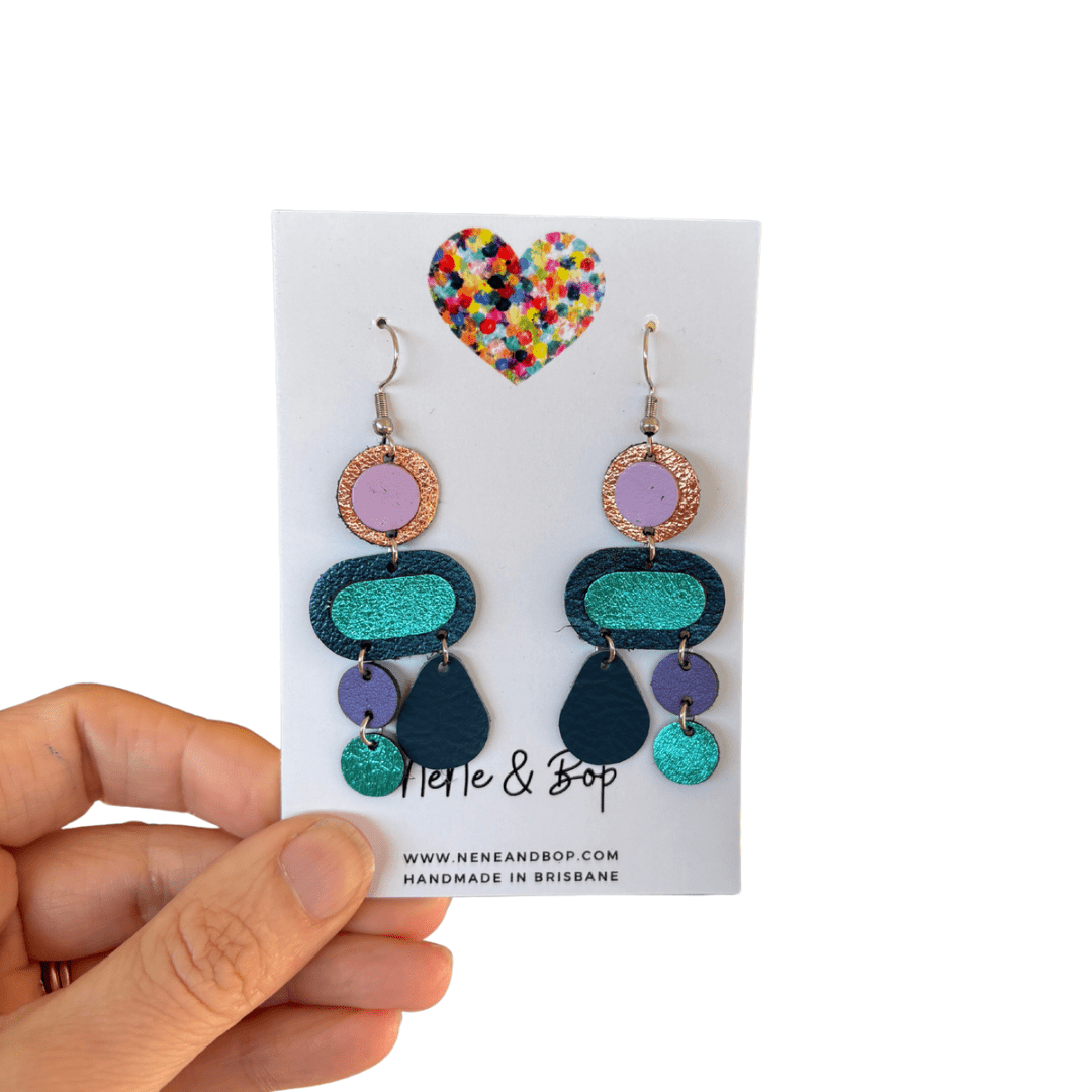 Retro Pebbles - Petrol Pop - Midi - Leather Earrings