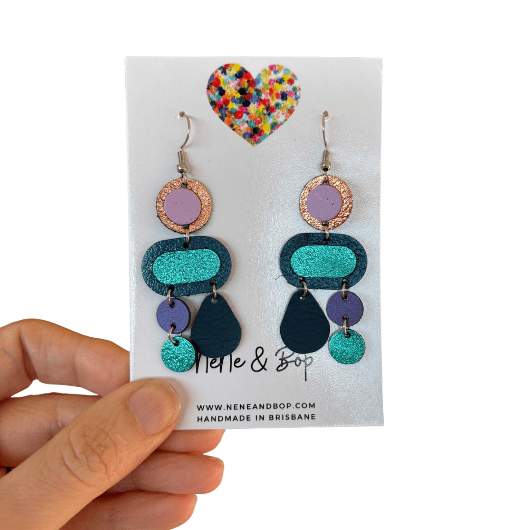 Retro Pebbles - Petrol Pop - Midi - Leather Earrings