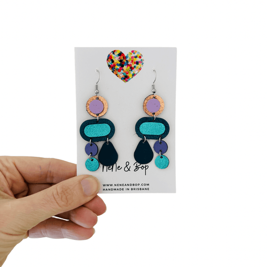 Retro Pebbles - Petrol Pop - Midi - Leather Earrings