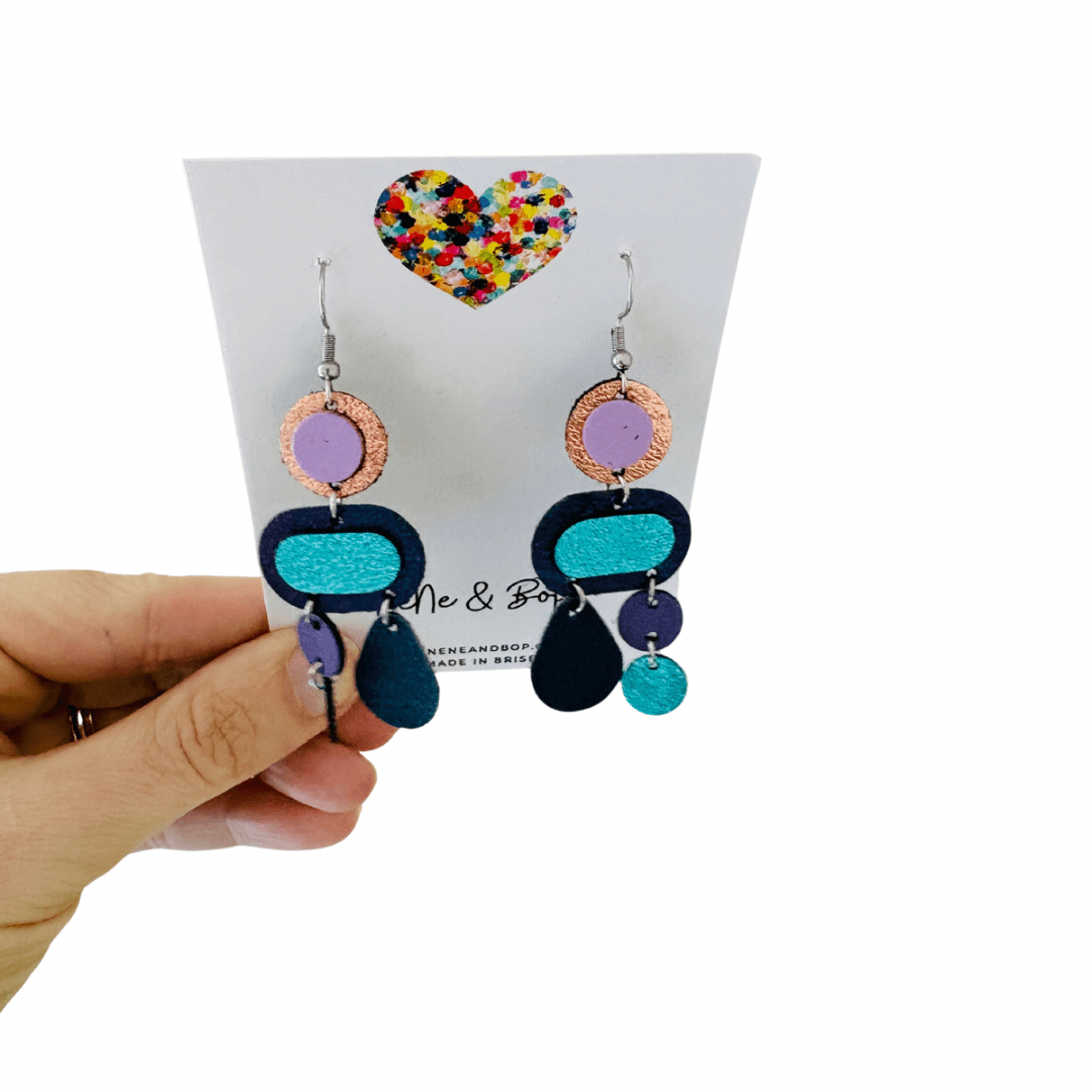 Retro Pebbles - Petrol Pop - Midi - Leather Earrings
