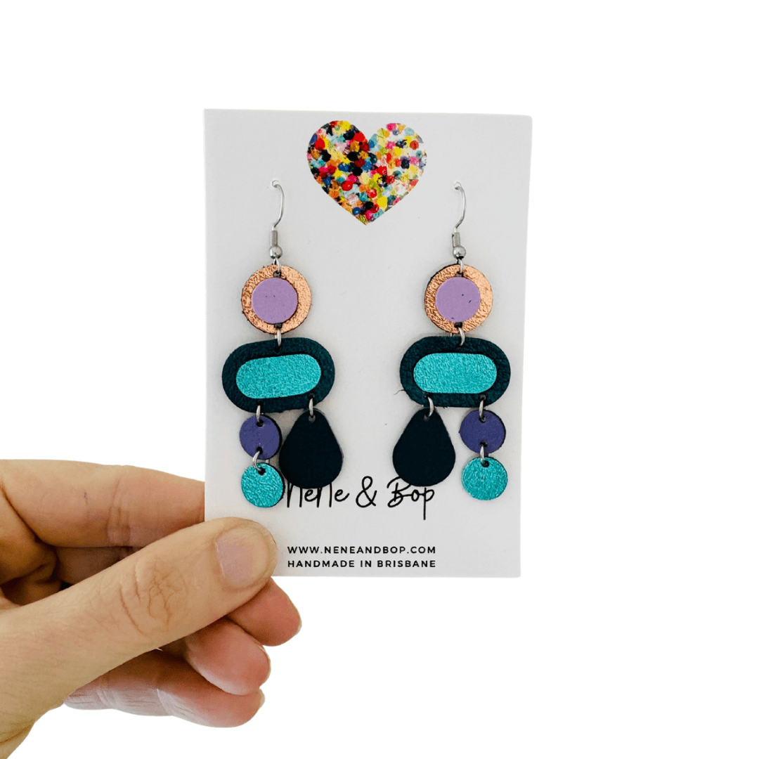 Retro Pebbles - Petrol Pop - Midi - Leather Earrings