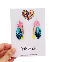 Load image into Gallery viewer, Bud and Leaves - Pink Spot Drops - Leather Earrings