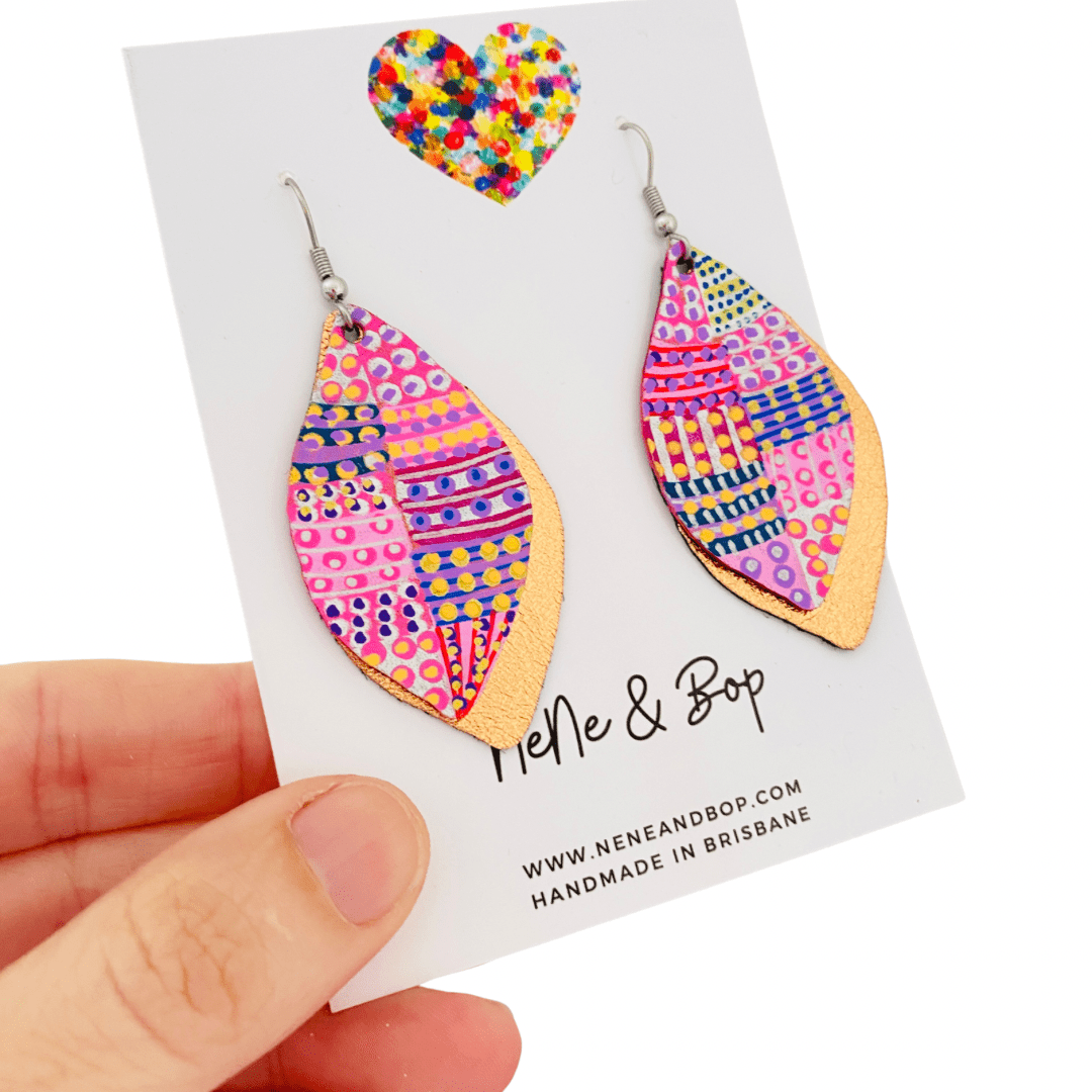 Be-leaf Hand Painted Earrings Pink - Midi