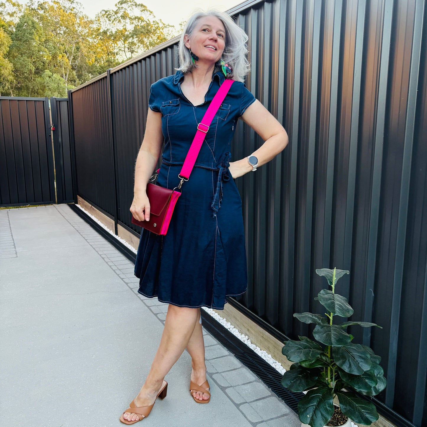 ALLY Leather Crossbody bag - Midi - Wine/Pink