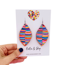 Load image into Gallery viewer, Leaf Rainbow Stripes Hand Painted Earrings - Various sizes