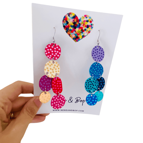 Hot and Cold Pebbles - mis-matched Mega Leather Earrings