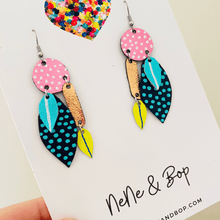 Load image into Gallery viewer, Bud and Leaves - Pink Spot Drops - Leather Earrings