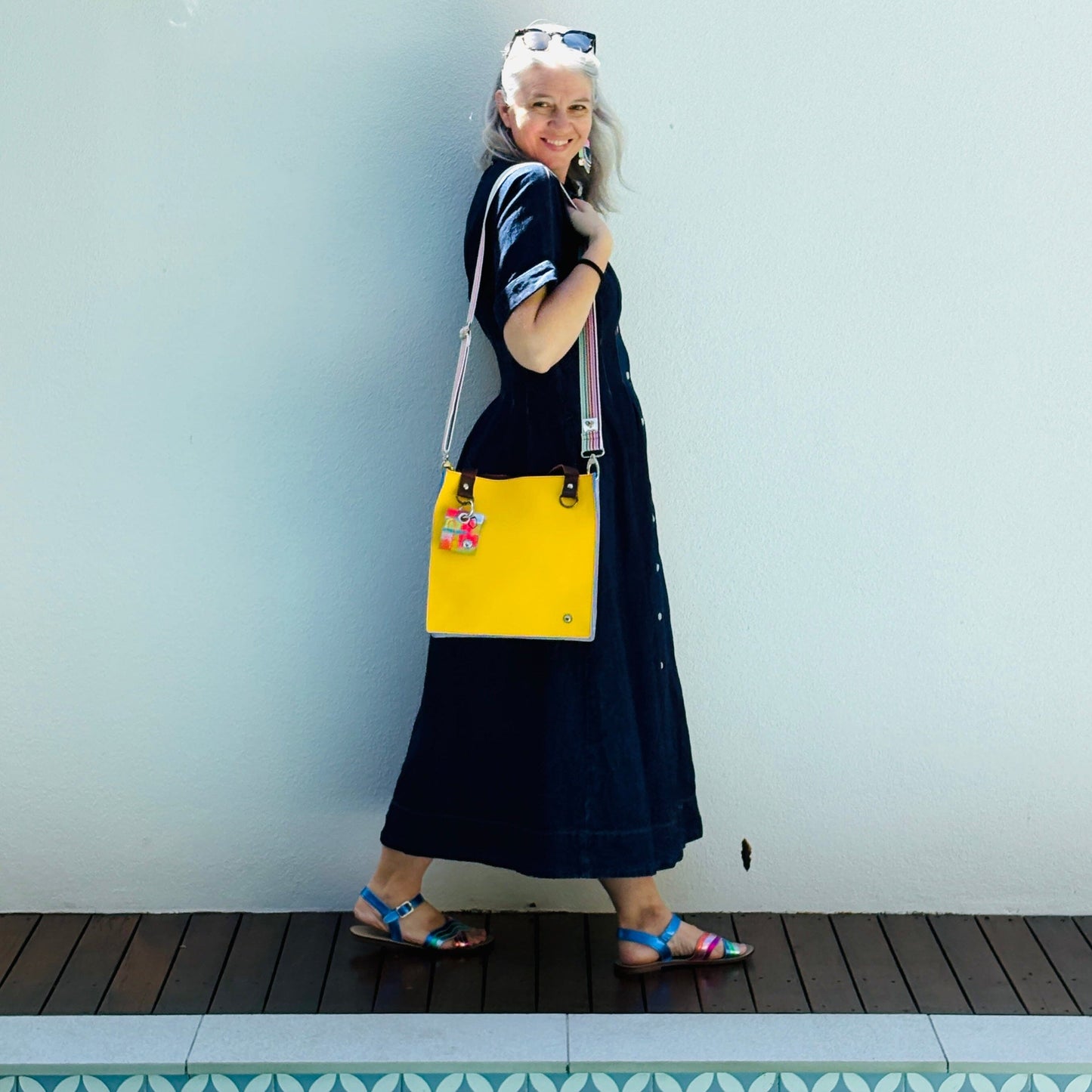The Everyday Zipper Leather Tote - Yellow/Lilac