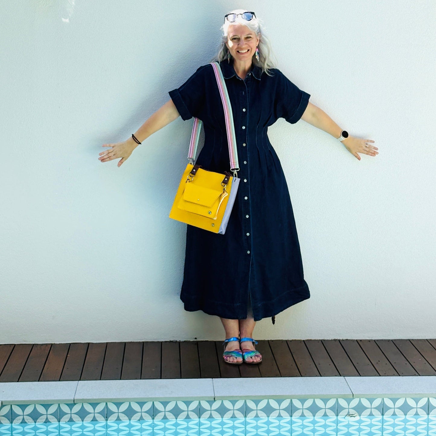 The Everyday Zipper Leather Tote - Yellow/Lilac
