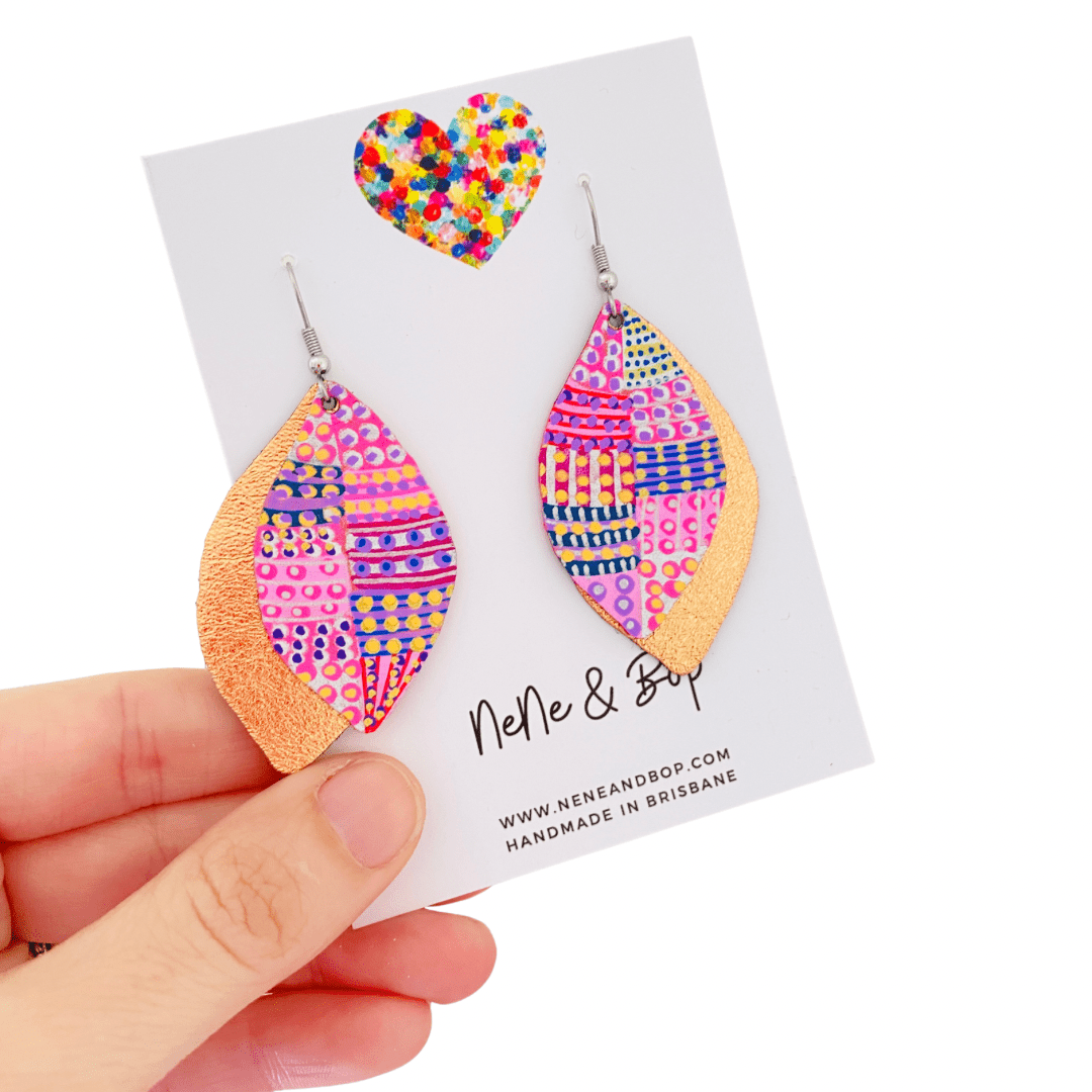 Be-leaf Hand Painted Earrings Pink - Midi