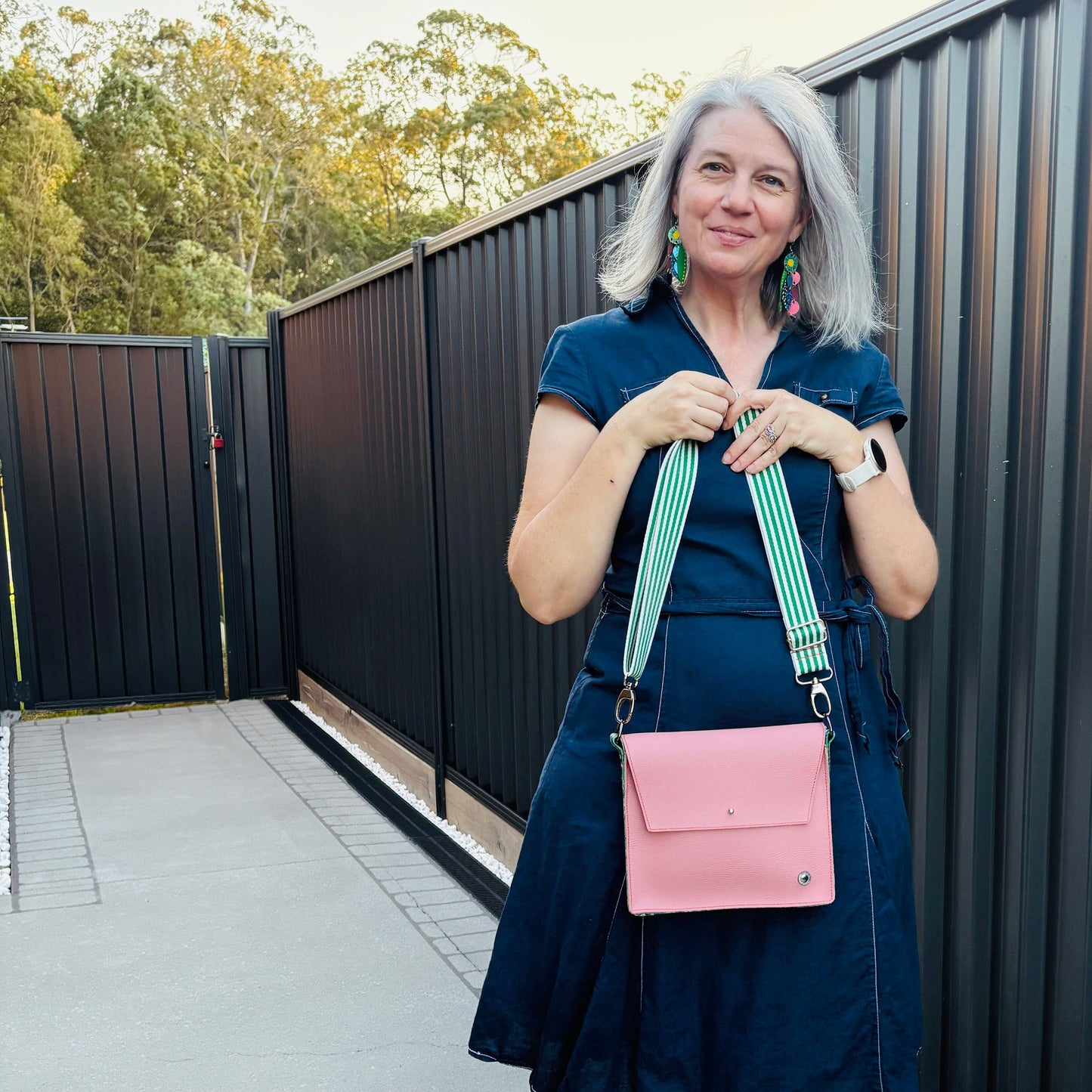 ALLY Leather Crossbody bag - Midi - Ditsy Floral/Pink