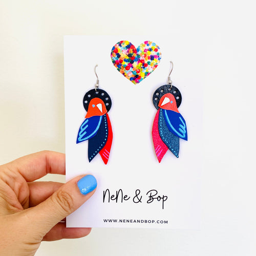 Flock 6 - Hand Painted Leather Earrings