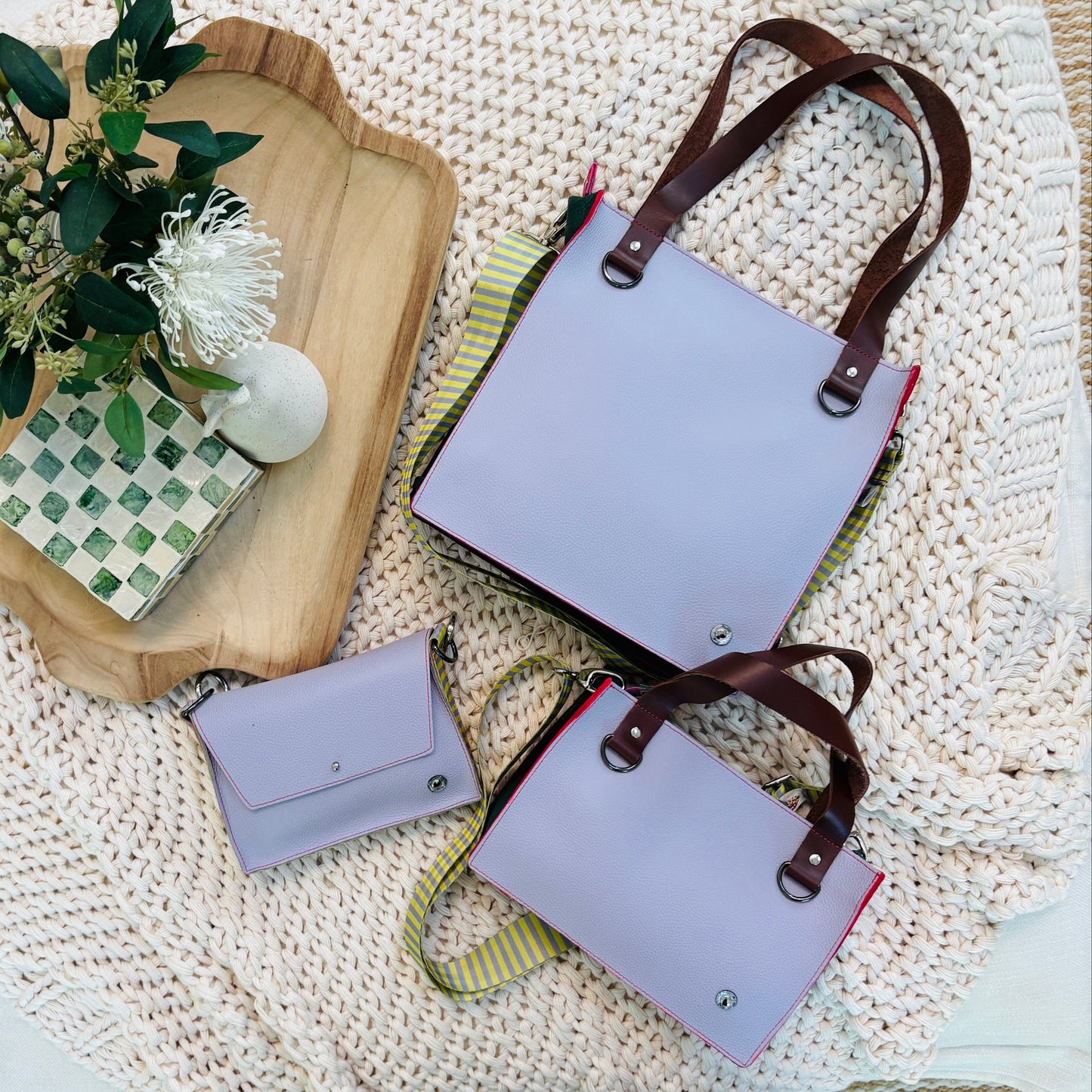 ALLY Mini - 4 in 1 Leather Bag - Lilac/Lemon Stripe