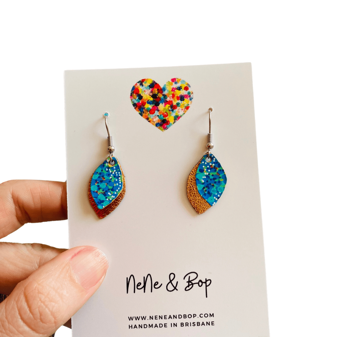 Opal Leaves Hand Painted Earrings - Various Colours