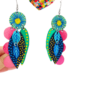 Bud Drops with Metallic Pink Pops - Leather Earrings