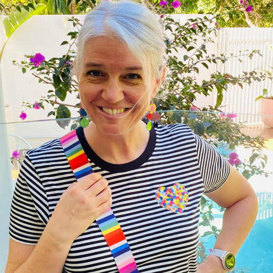 Rainbow Small Heart - Black Striped T'Shirt