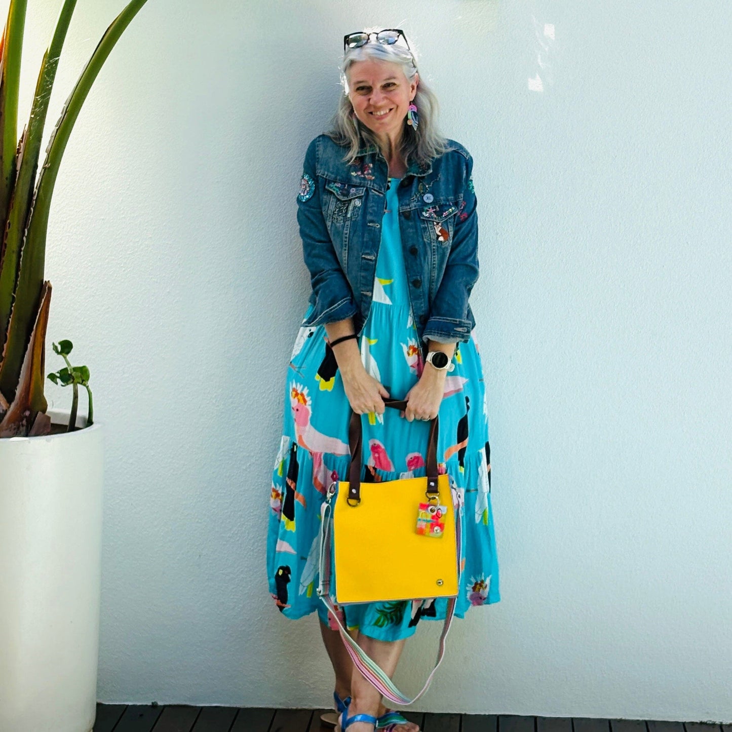 The Everyday Zipper Leather Tote - Yellow/Lilac