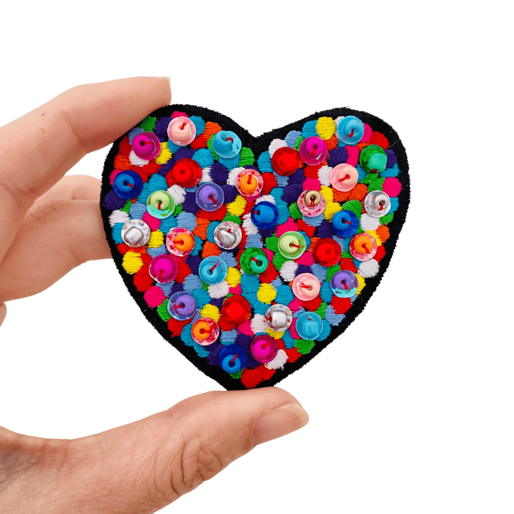 Rainbow Heart Embroidery Brooch with hand beading