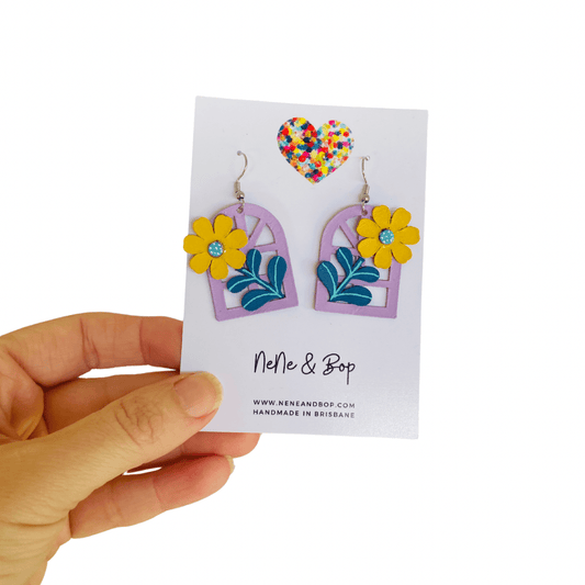 Framed Florals - Midi - Leather Earrings