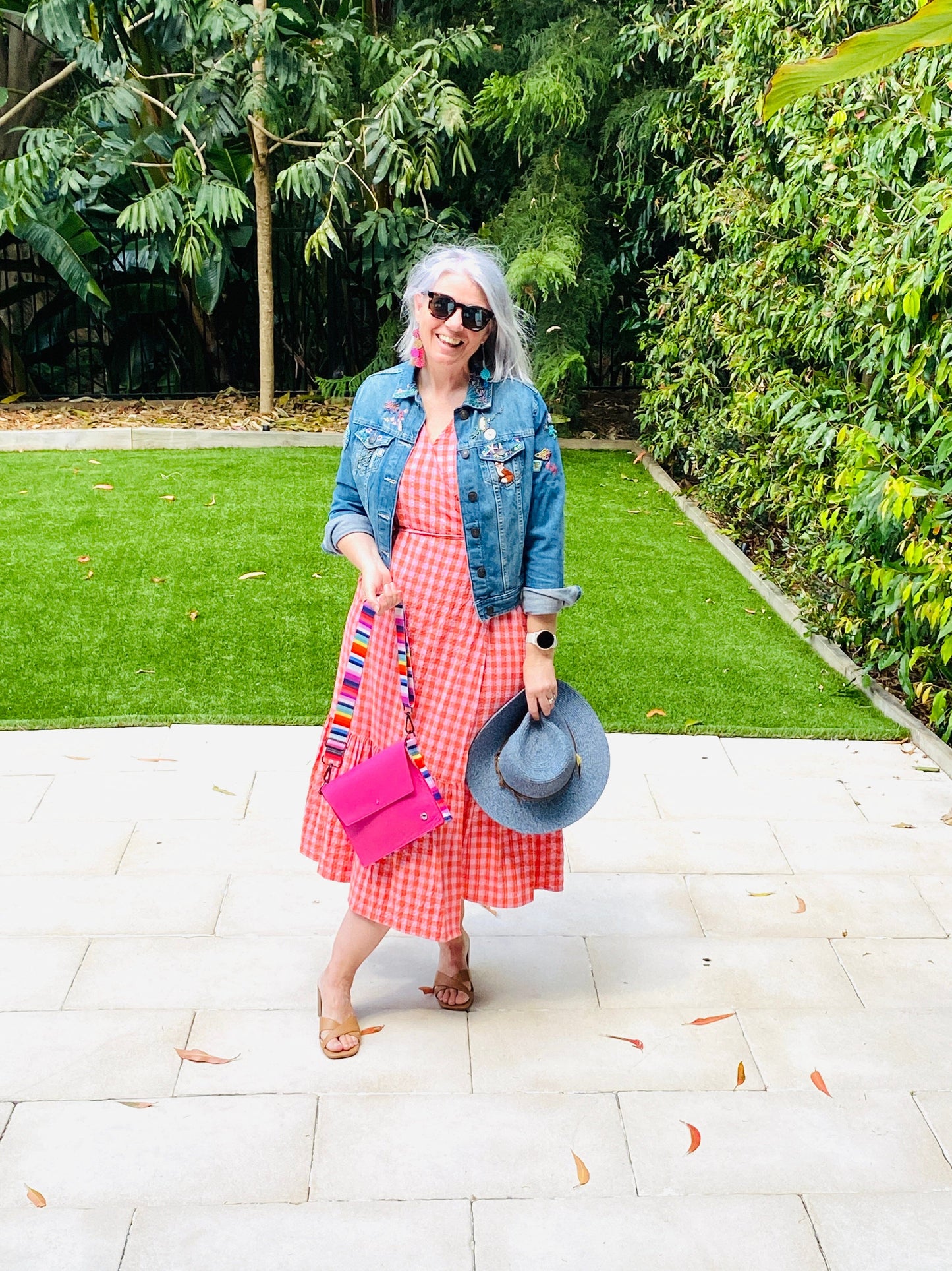 ALLY Leather Crossbody bag - Midi - Hot Pink/Rainbow