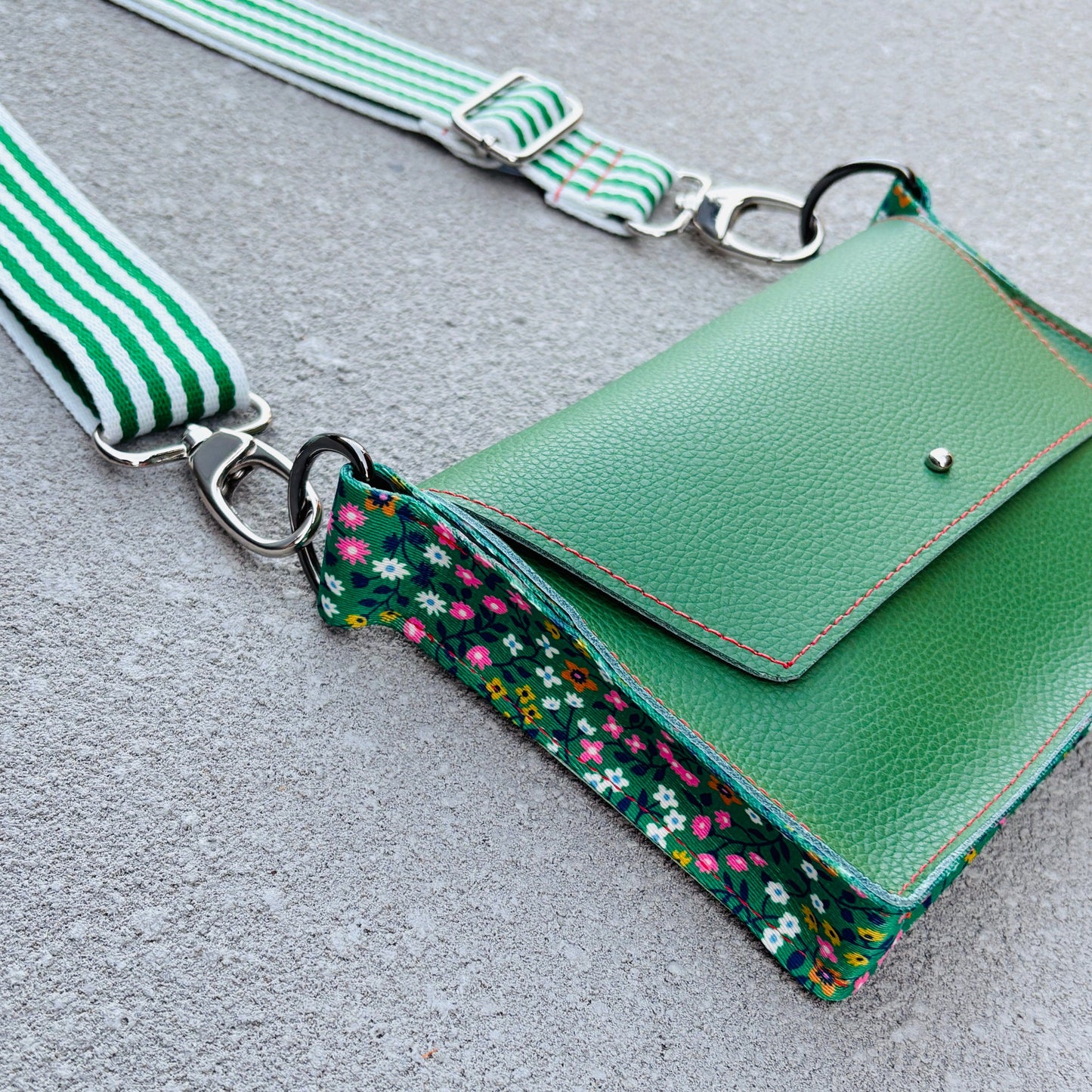 ALLY Mini - 4 in 1 Leather Bag - Green/Ditsy Floral