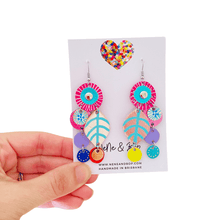 Load image into Gallery viewer, Bouquet of Blooms - Midi Pink - Leather Earrings