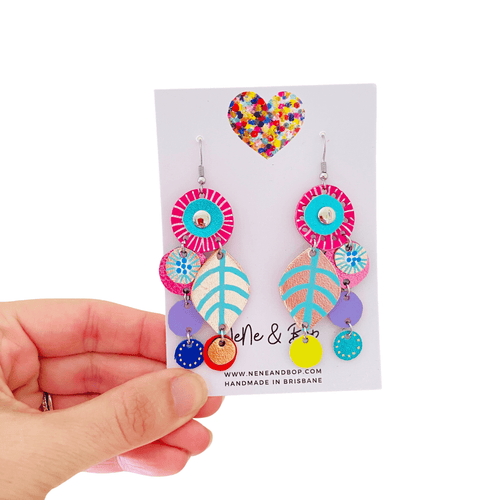 Bouquet of Blooms - Midi Pink - Leather Earrings