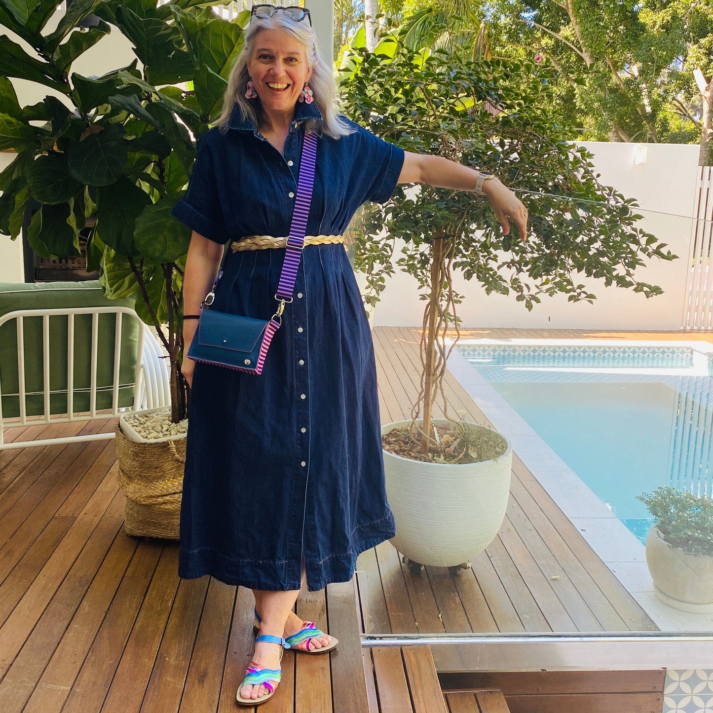 ALLY Mini - 4 in 1 Leather Bag - Navy/Purple Stripe