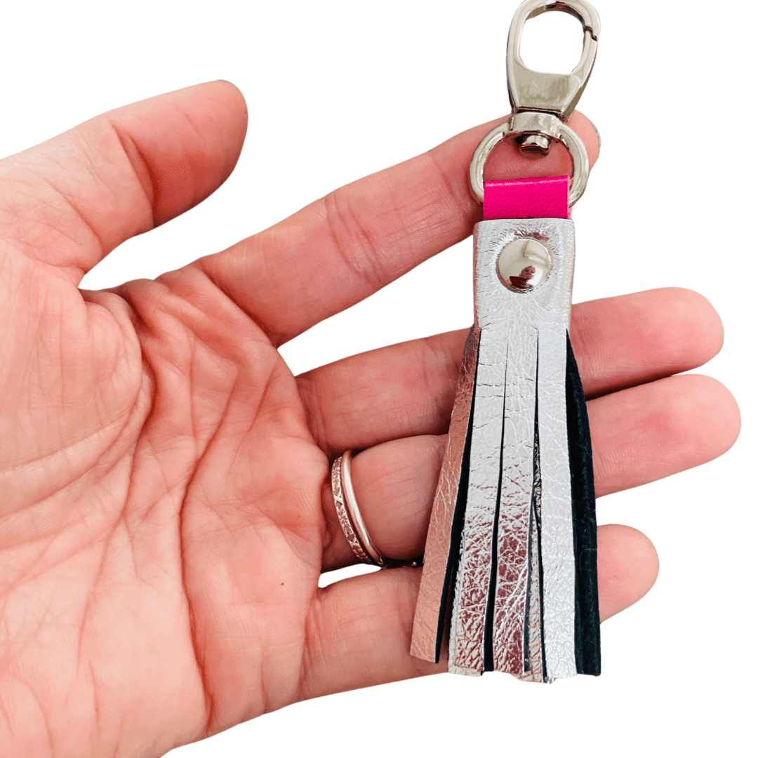 Leather Tassel Charm - Silver Pink