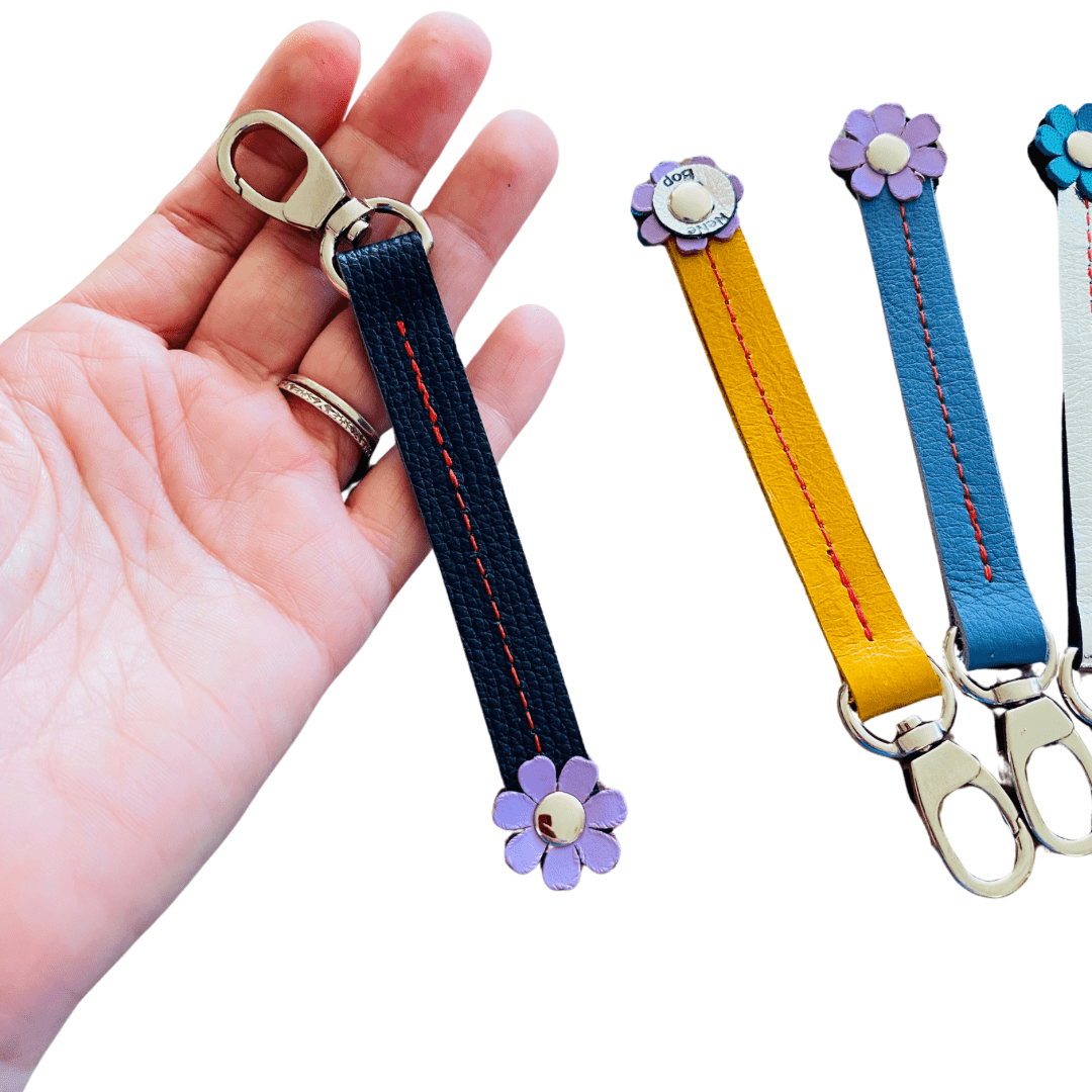 Leather Fidget flower Bag Charm Keyring - Various colours