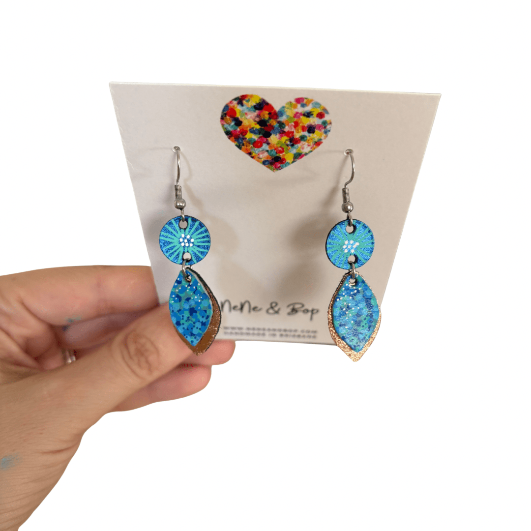 Opal Leaf Hand Painted Mini Drop Earrings - Blue