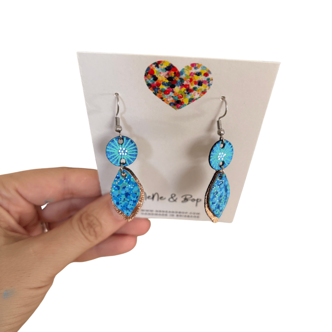 Opal Leaf Hand Painted Mini Drop Earrings - Blue