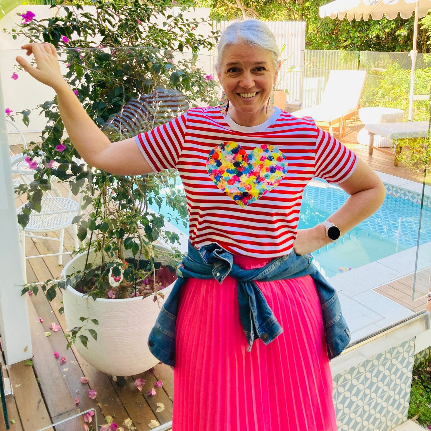 Rainbow Small Heart - Red Striped T'Shirt