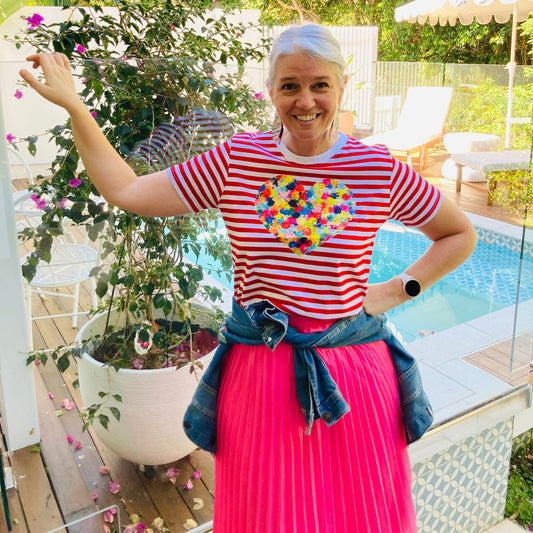 Rainbow Small Heart - Red Striped T'Shirt