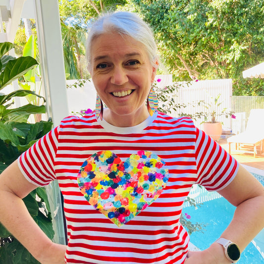 Rainbow Large Heart - Red Striped T'Shirt