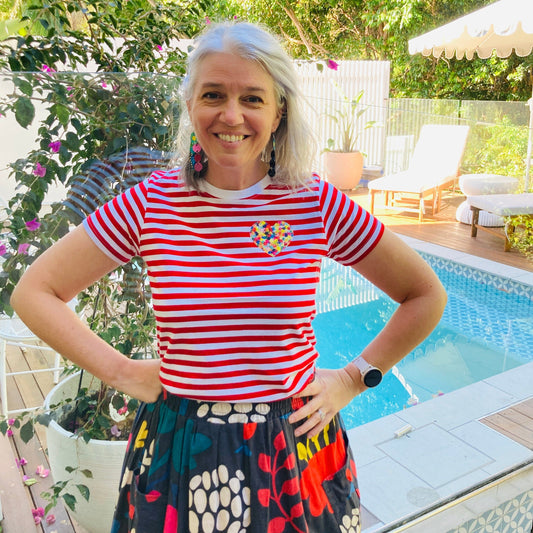 Rainbow Small Heart - Red Striped T'Shirt